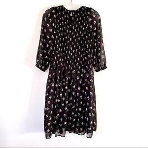 Zara Girls Smocked Black Floral Tulle Dress - Size 11/12